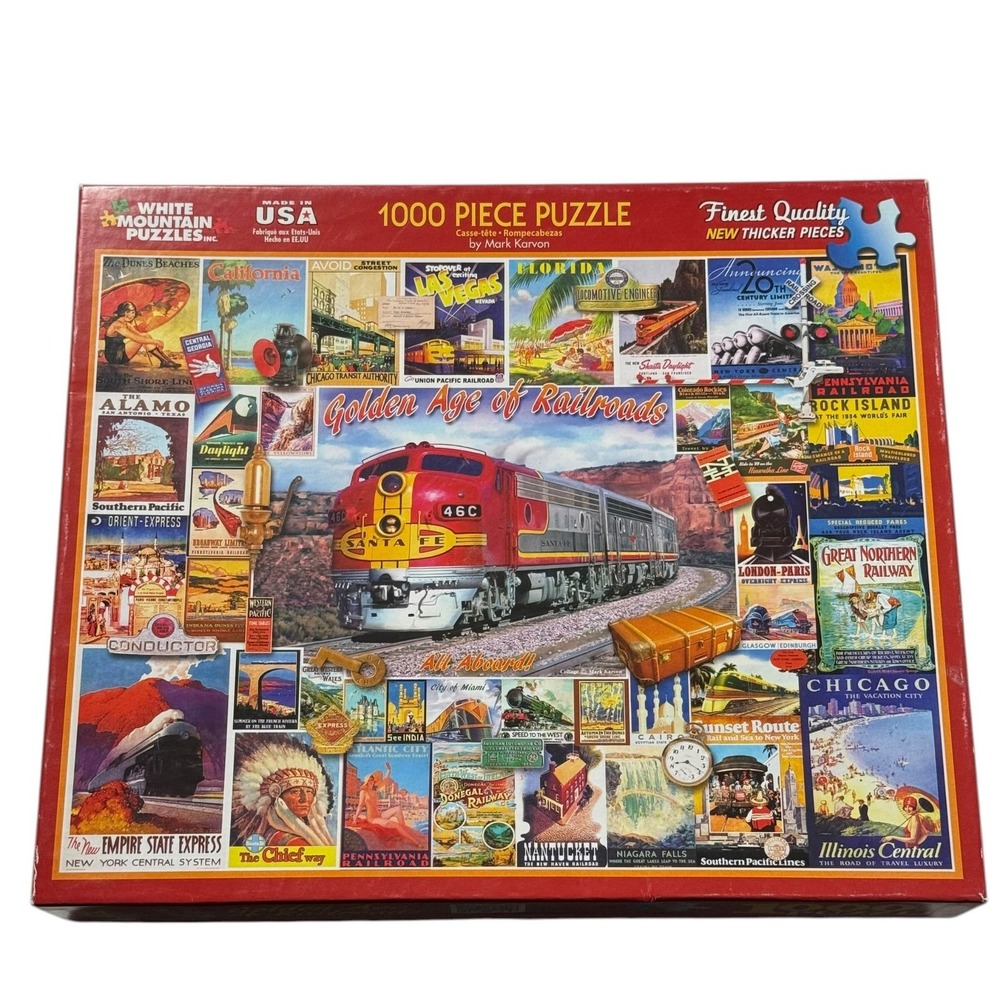 White‎ Mountain Golden Age Of Railroads Mark Karvon 1000 Pcs HTF Puzzle Complete